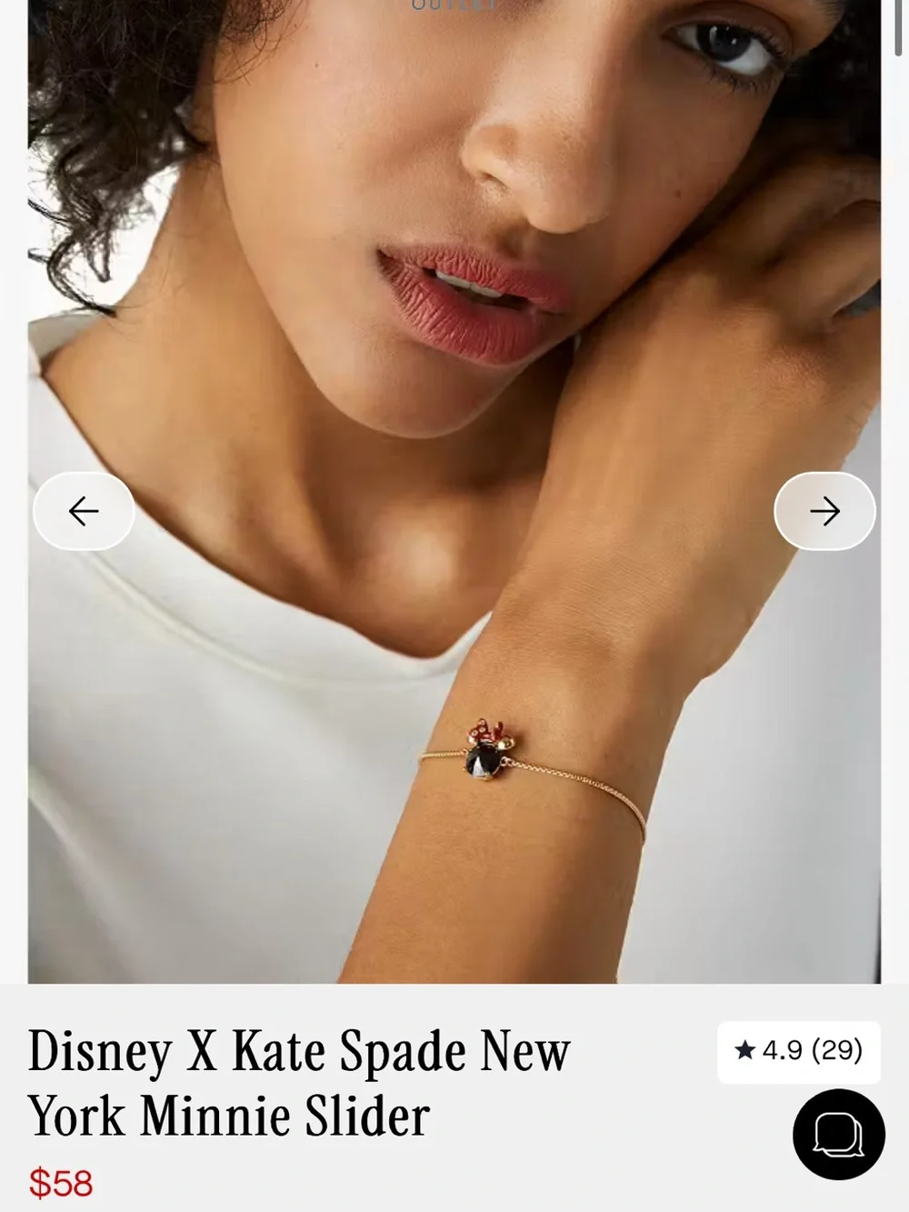 NWT Kate Spade gold-tone black and red Minnie Disney slider bracelet
